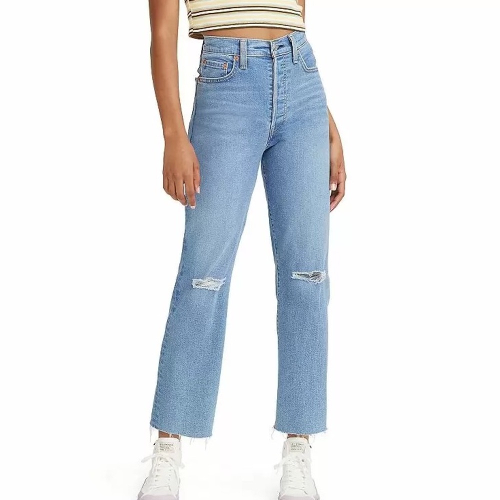 Levi’s Button Fly Ribcage Distressed Straight Ankle Jeans Size 32 x 27 NEW